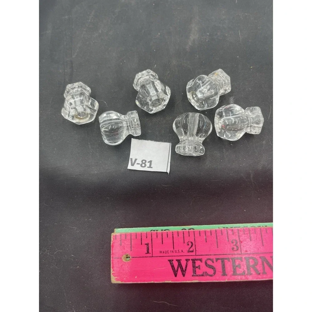 6 Vintage Clear Glass Drawer/Cabinet Knobs/Pulls 6-Sided Fluted & Faceted(v81)